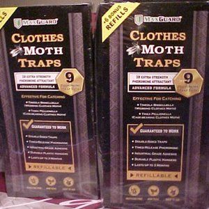 Lot of 2 Boxes MaxGuard Clothes Moth Traps (9 traps & 6 bonus refills each box)